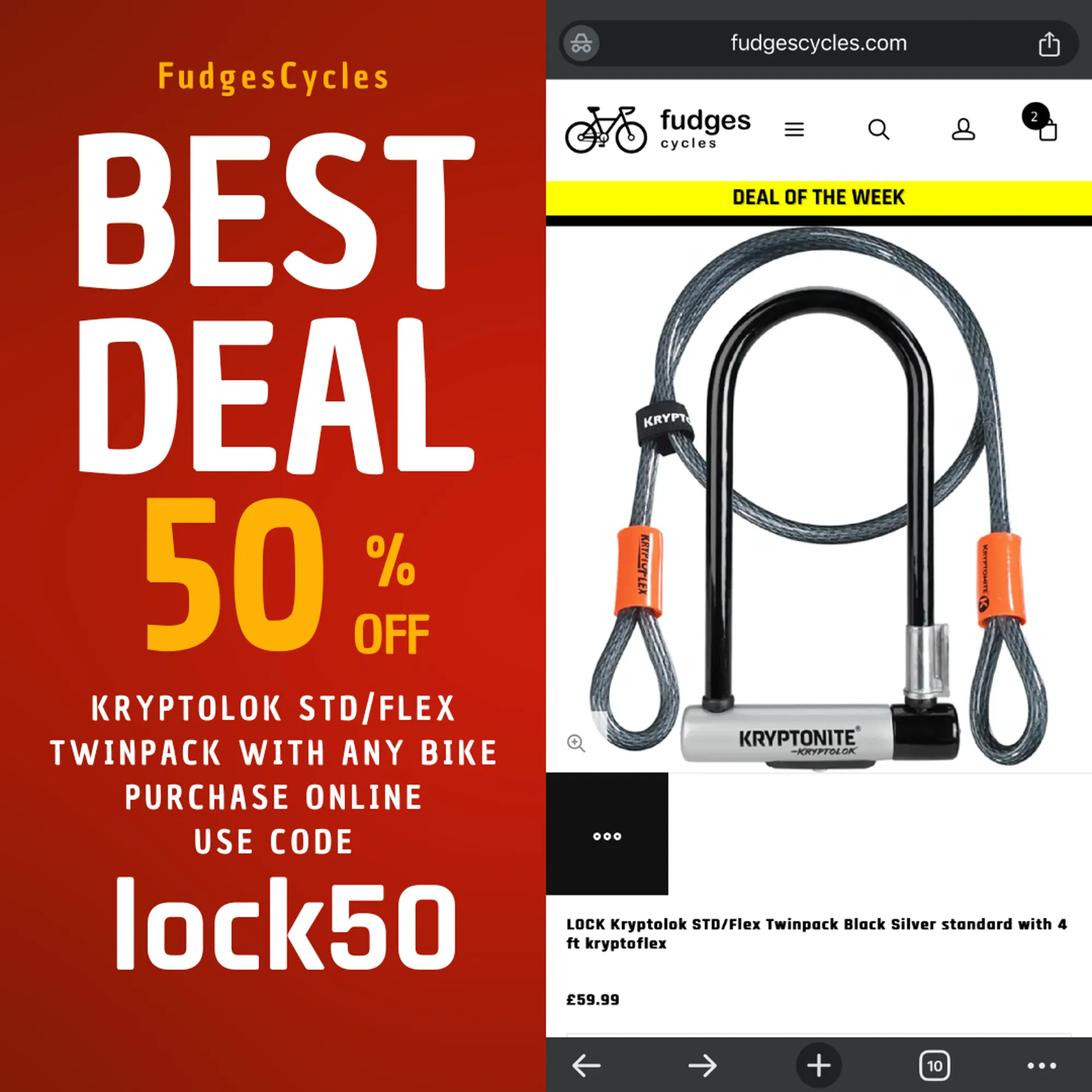 Kryptonite Kryptolok STD Flex Twinpack Black Silver with 4 ft Cab